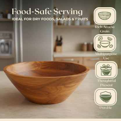 Salad Bowl, 3.8 Qt Acacia Wood Mixing & Serving Bowl, Medium Size7