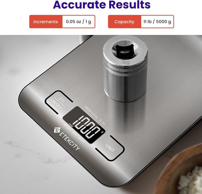 Food Kitchen Scale, Digital Grams and Ounces, 11Lb | Tare Function, Ideal for Baking, Weight Loss, Keto, Meal Prep, Packages, Liquids and Jewelry, 304 Stainless Steel8
