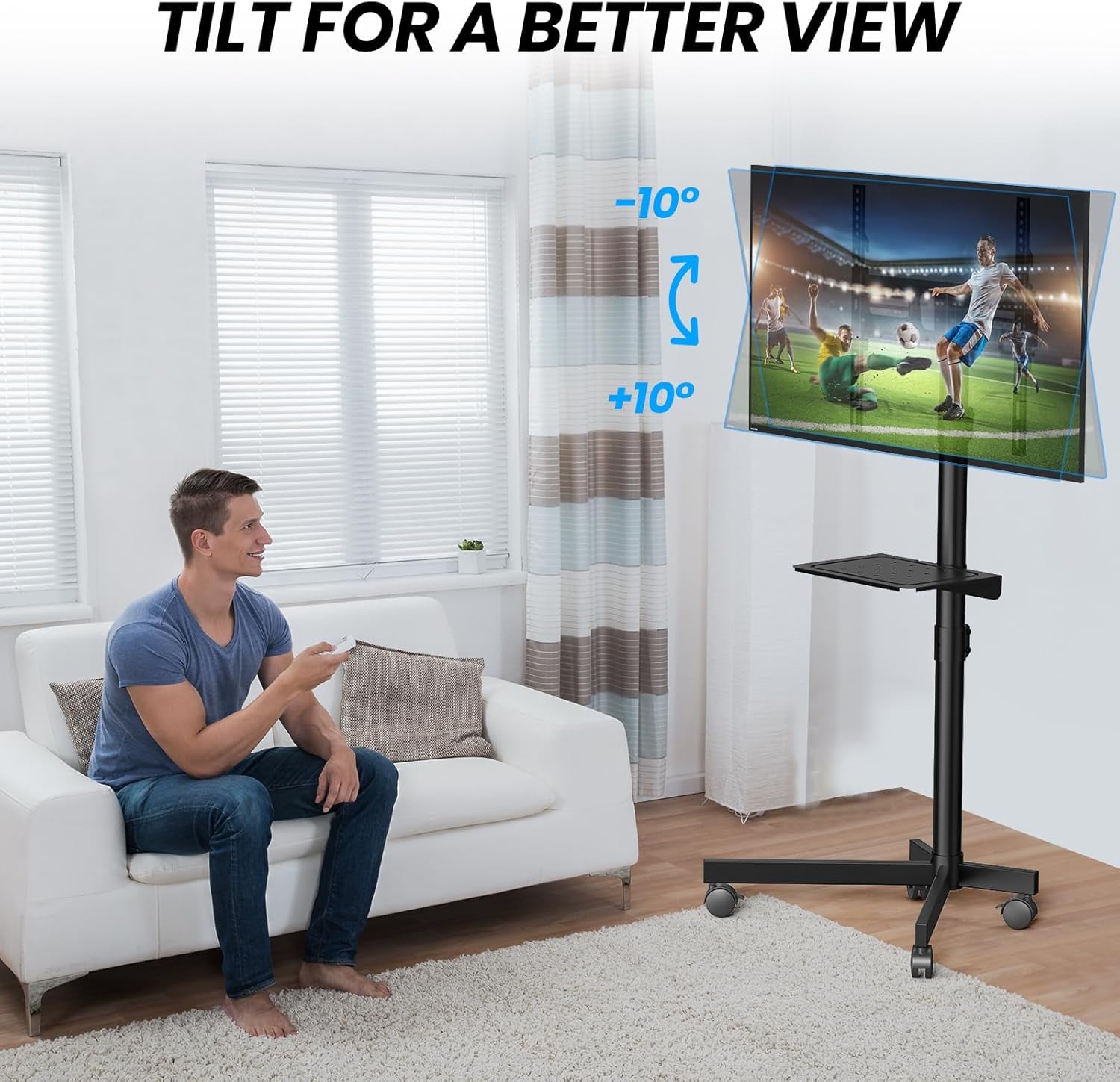 mobile-tv-cart-for-23-60-inch-lcd-led-oled-flat-curved-screen-tvs-height-adjustable-rolling-floor-stand-with-shelf-and-locking-wheels-up-to-88lbs-max-vesa-400x400mm-black