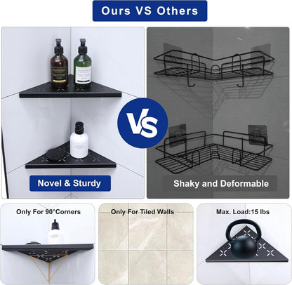 10" Corner Shower Shelf, 2-Pack Shower Shelves SUS304 Stainless Steel Bathroom Shelves for Tile Walls, Recessed Corner Shelf Organizer Rack, No Drilling (Matte Black)5