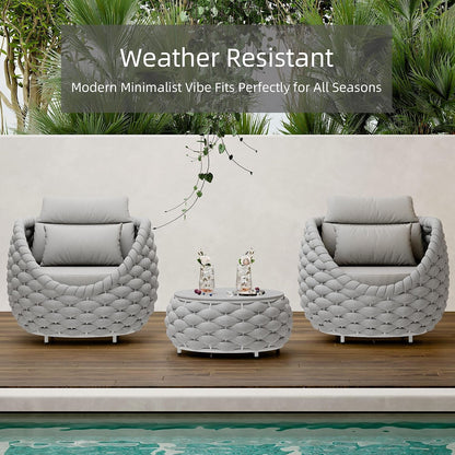 Gray round Patio Coffee Table Aluminum Woven Rope Outdoor Table3