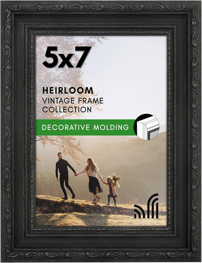 5X7 Picture Frame with Shatter-Resistant Glass - Vintage Frames with Easel - Ornate Picture Frames for Wall and Tabletop Display - Black1
