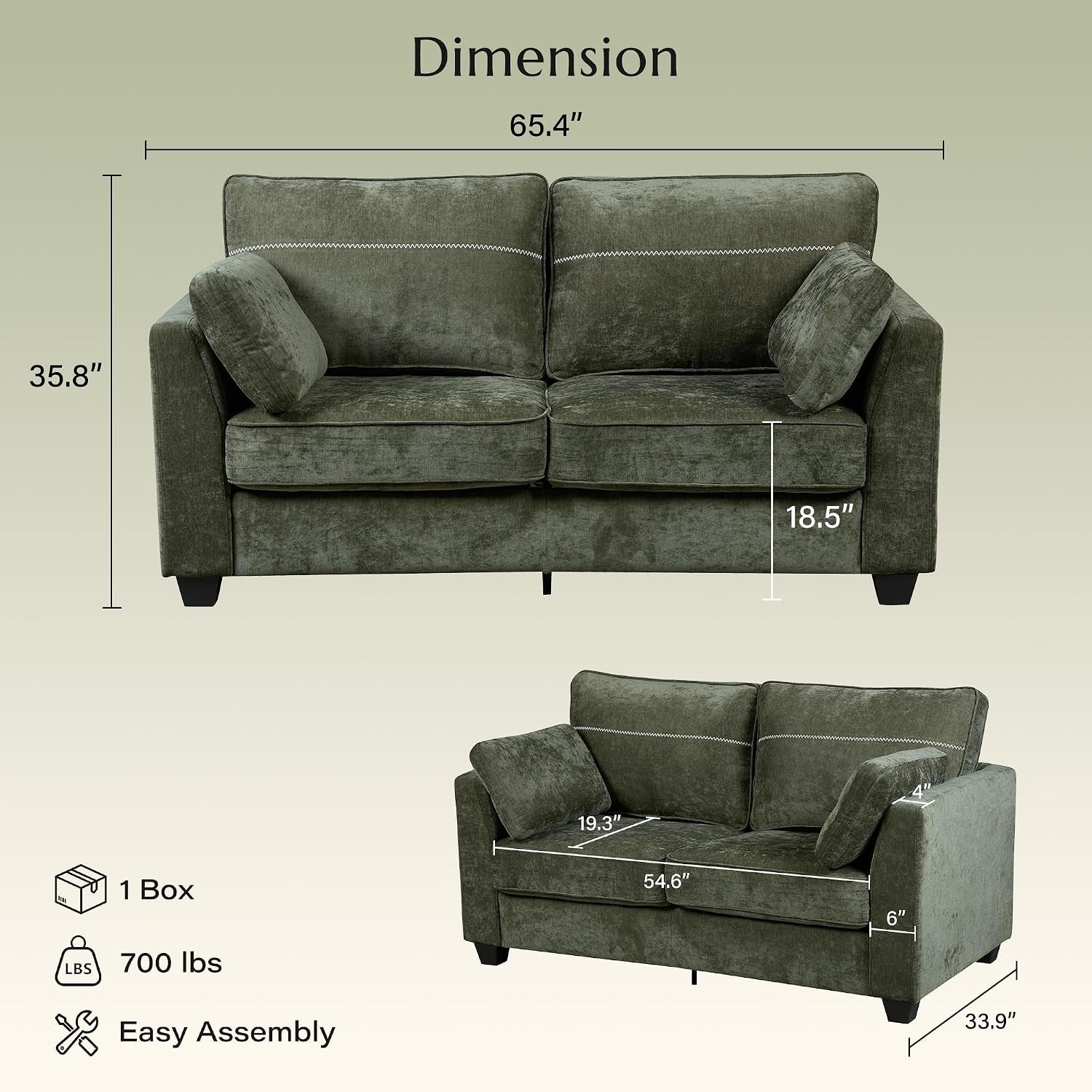 65-4-loveseat-sofa-chenille-love-seat-with-2-pillows-green