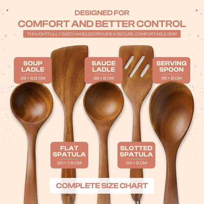 Wooden Kitchen Utensil Set – Non Toxic Mahogany Wooden Spoons for Cooking,Spatula,Turner, Slotted Spatula & Ladle – Natural Wood Cooking Utensils – Housewarming Gift3