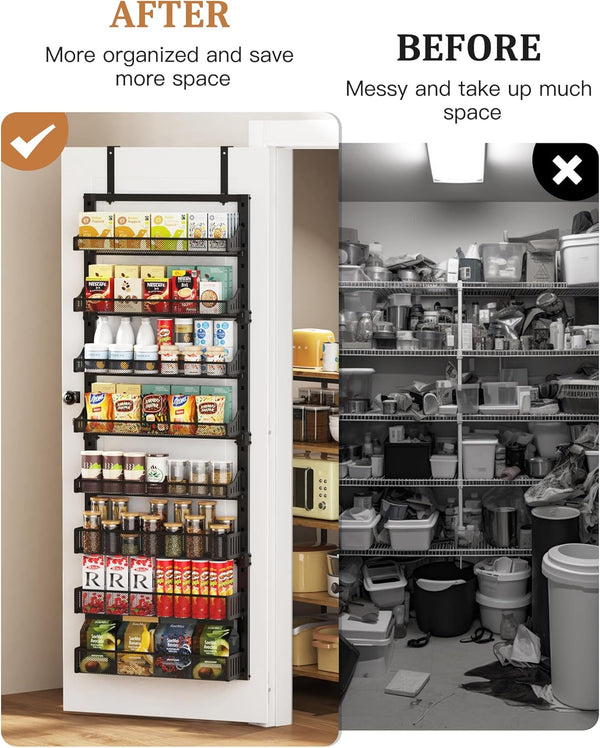 8-Tier over the Door Pantry Organizer, Large Metal Door Spice Rack with Adjustable Basket, 2 in 1 Wall Mount or Hanging Heavy-Duty Pantry Door Storage Shelf for Kitchen and Bathroom, Black3