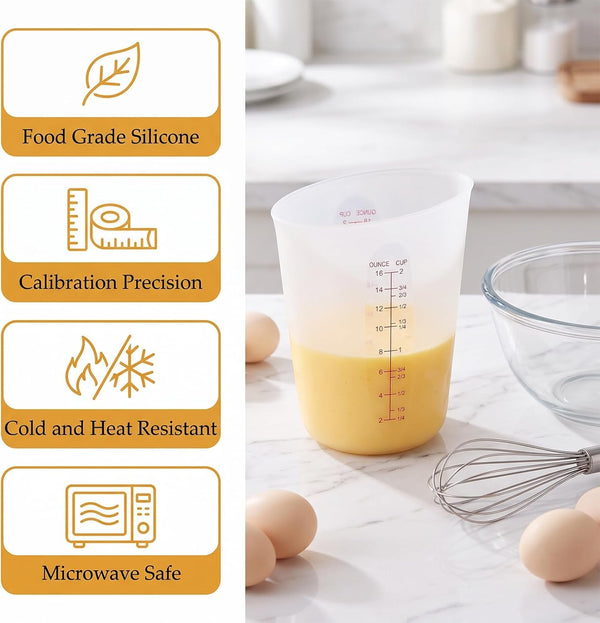 3Pcs Food Grade Silicone Measuring Cups, Flexible Silicone Cups for Melting Chocolate Almond Bark Melting Reusable Baking Measuring Supplies5