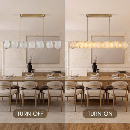 Alabaster Chandelier, 58 Inch Modern Rectangular Chandelier for Dining Room, Dimmable Linear Chandeliers for Kitchen Island, Natural Spanish Marble Stone Chandeliers for Dining Table, Living Room9