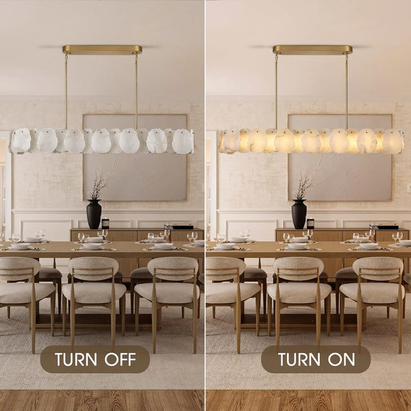 Alabaster Chandelier, 58 Inch Modern Rectangular Chandelier for Dining Room, Dimmable Linear Chandeliers for Kitchen Island, Natural Spanish Marble Stone Chandeliers for Dining Table, Living Room9