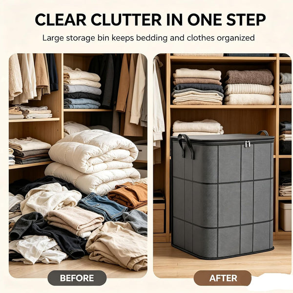 Spacious Moving Storage Bin, Large Capacity Zippered Fabric, Organizer for Bedding and Clothes, Foldable with Reinforced Handles for Quilts and Moving (XXL: 50*50*70Cm) (2, Black)3