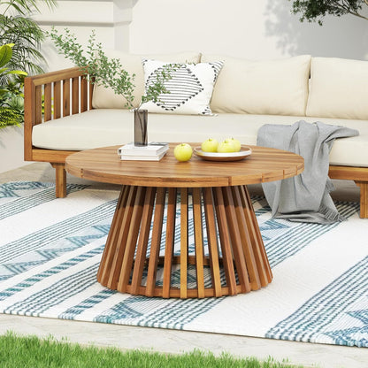 Claremont Patio Sofa and Coffee Table Set, 2 Piece Outdoor Patio Furniture Set with Cushion, Acacia Wood 3 Seater Outdoor Sofa Daybed and Coffee Table Set, Teak+Beige6