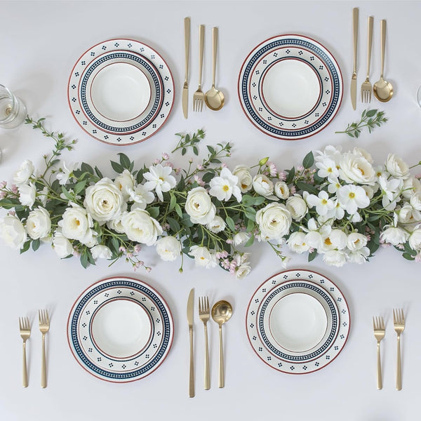 Dinnerware Sets for 8, 24-Piece Stoneware Plates and Bowls Sets for 8 Everyday Dishware Sets for 8, Microwave Safe, Scratch-Resistant, Vintage Geometric Design, Service for 83
