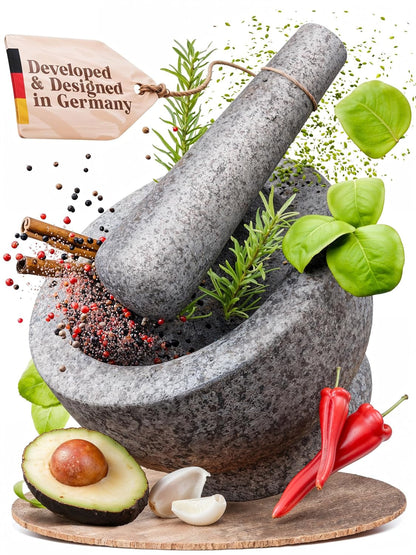 Mortar and Pestle Set - 6 Inch - 2 Cup Capacity - Unpolished Heavy Granite for Enhanced Performance and Organic Appearance - Included: Anti-Scratch Protector1