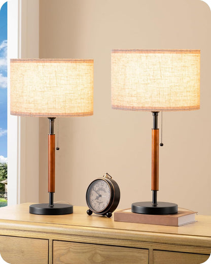 Mid Century Table Lamp Set of 2, Pull Chain Switch, Metal Base1
