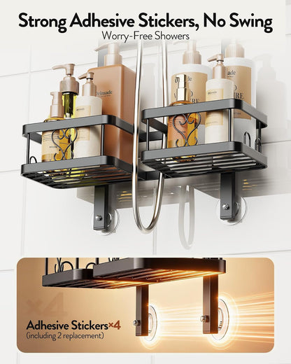 Adjustable Hanging Shower Caddy for Handheld Shower Heads, Rustproof Bathroom Shelf Organizer over Showerhead Storage Rack with 8 Hooks, Easy-Clean Removable Baskets & Triple Anti-Slip Fixing7