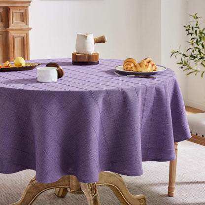 Linen Checked round Table Cloth 52 Inch Purple2