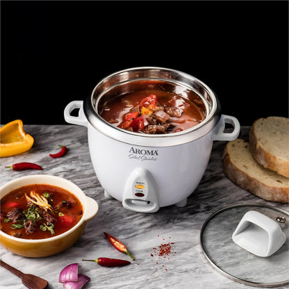 ® Select Stainless® Rice Cooker, 3-Cup (Uncooked) / 6-Cup (Cooked), Stainless Steel Inner Pot, Small Rice Cooker, Auto Keep Warm, 1.2 Qt, White, ARC-753SG7