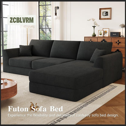 106" Modular Sectional Sofa with Deep Seat, L-Shaped Corduroy Couch with Reversible Chaise, 3-Piece Set for Living Room Bedroom Apartment, No Assembly Required3