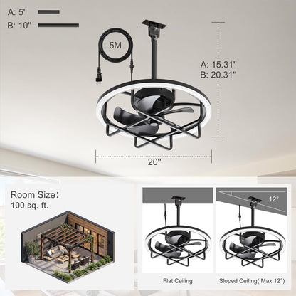 20 Inch Outdoor Plug in Ceiling Fan with Light, Waterproof Ceiling Fan, Dimmable 3CCT LED & RGB Lighting, Small Ceiling Fan for Patio Gazebo Porch Balcony Bedroom Kids Room9