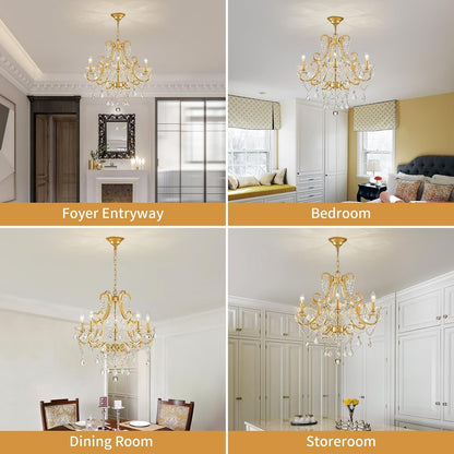 Crystal Chandelier, 5-Light Gold Chandelier for Dining Room Light Fixture, K9 Crystal Pendant Ceiling Light Fixture, Modern Candle Chandelier for Living Room Kitchen Island Entryway Bedroom9
