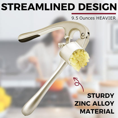 High Effective Garlic Press with Studs, Heavy Duty Garlic Mincer, Easy to Squeeze and Clean, Rust Proof, Ginger Crusher- Imperial Silver7