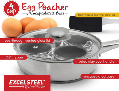 Non Stick Easy Use Rust Resistant Home Kitchen Breakfast Brunch Induction Cooktop Egg Poacher, 4 Cups, 18/10 Stainless Steel2