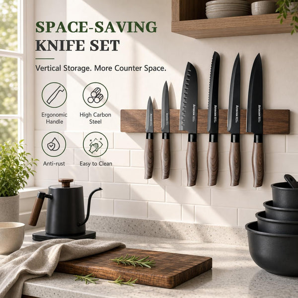 Knife Set, 13-Piece Kitchen Knives Set with 6 Blade Guards, Black Anti-Rust & Non-Stick Coating, Dishwasher Safe Stainless Steel Knives, Ergonomic Handle, Perfect for Holiday Gifts4