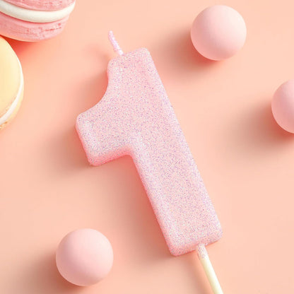2.76 Inch Luxe Pink Glitter 1 Number Birthday Candles, Pink Number Candles, Cake Number Candles, Party Celebration2