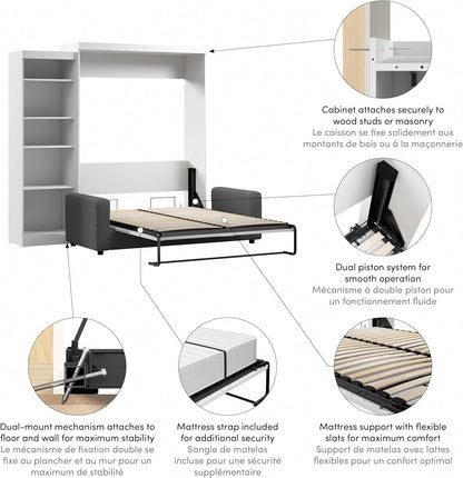 Queen Murphy Bed with Sofa, White, Pur, 96W9