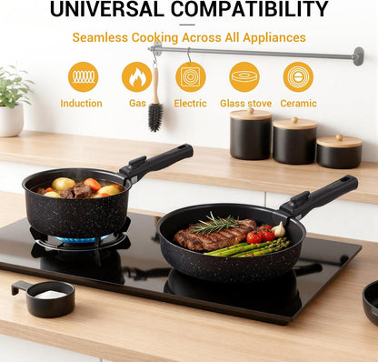 21 Pcs Pots and Pans Set Non Stick with Detachable Handle & Grill Pan, Induction Ceramic Cookware Set, Non Toxic Kitchen Pots and Pans Set for Rvs,Camping, Oven/Dishwasher Safe, Black6