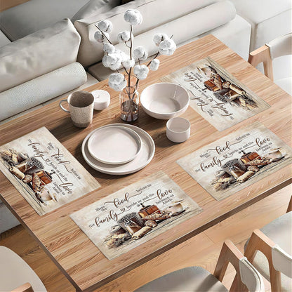 Christian Coffee Placemats Set of 4, Bless the Food before Us Place Mats, Religious Table Mats for Kitchen Dining Table Kitchen Decor Linen 12X18 Inch6