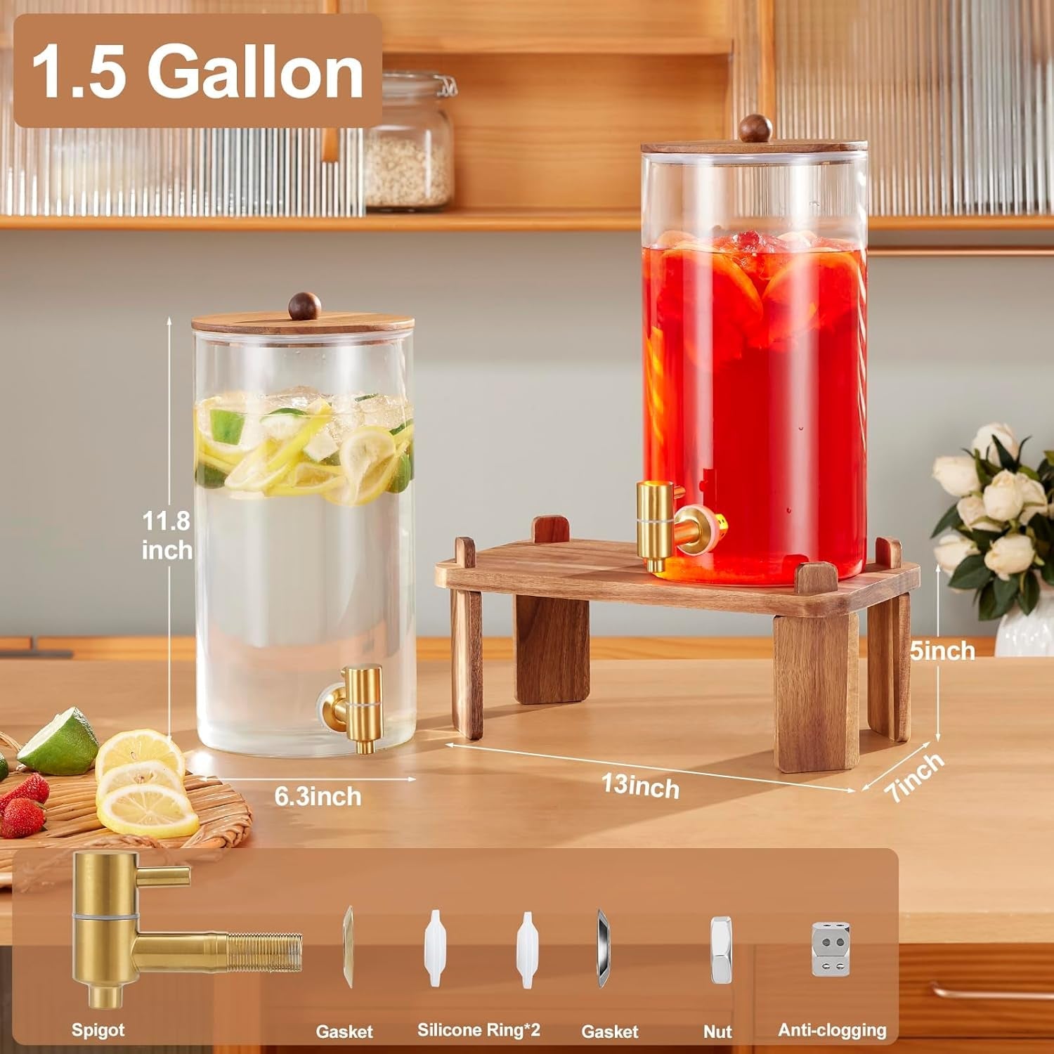 1-5-gallon-drink-dispenser-2p-glass-dispenser-w-wood-stand-6l-large-capacity-stainless-steel-spigot-beverage-container-for-lemonade-juice-sun-tea-ideal-for-home-gatherings-party-drink