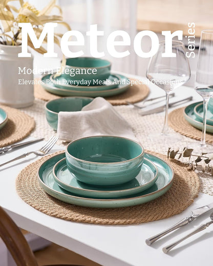Meteor 18-Piece Stoneware Dinnerware Set, Peacock Green5