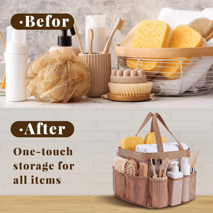 Mesh Shower Caddy for College Dorm, Double Handles, Ochre4