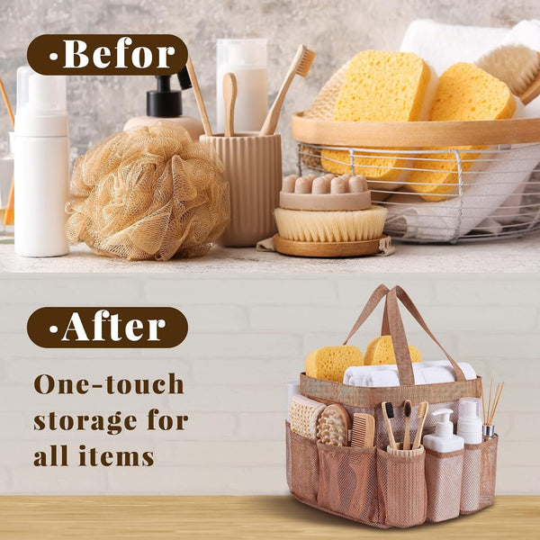Mesh Shower Caddy for College Dorm, Double Handles, Ochre4