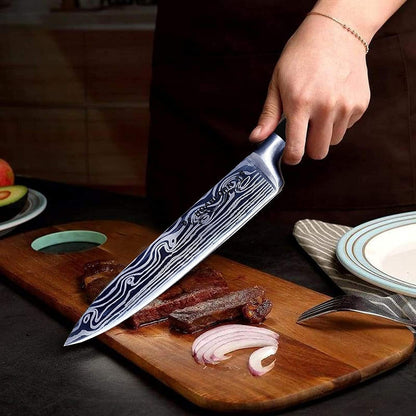 Knife Set, 7-Piece Kitchen Knives Set with Block Professional Stainless Steel Knives Set for Kitchen Damascus Knives Set with Built-In Knife Sharpener for Chef'S Family3