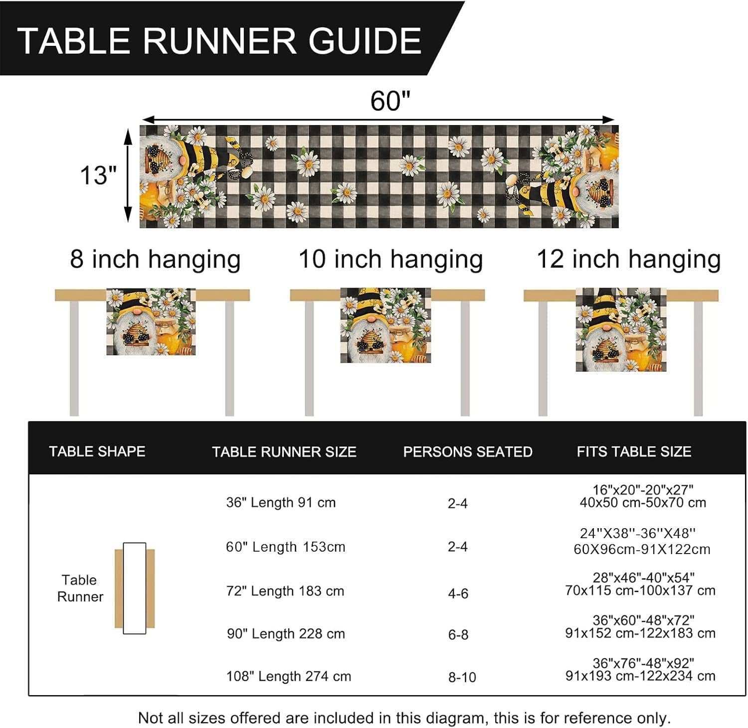spring-bee-gnome-table-runner-honey-black-white-buffalo-plaid-check