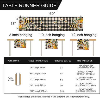 Spring Bee Gnome Table Runner, Honey Black White Buffalo Plaid Check7