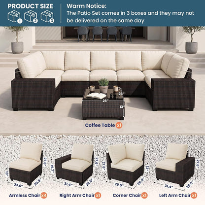 8 Piece Patio Furniture Sets, Modern Outdoor Sectional Sofa W/Wide Armrest9