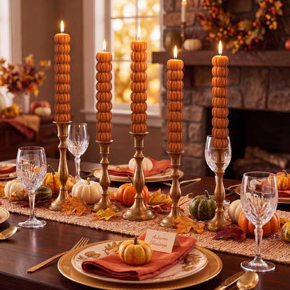 5 Pcs Pumpkin Taper Candles Autumn Halloween Gifts, Warm Brown4