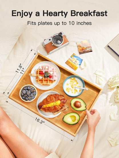 Bamboo Bed Tray Table with Foldable Legs, Breakfast Tray for Sofa, Bed, Eating, Working, Used as Laptop Desk Snack Tray by3