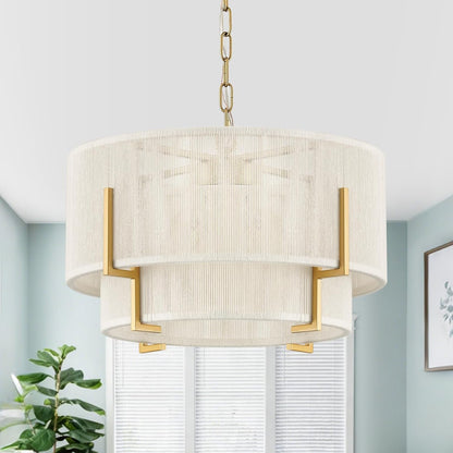 18'' White Woven with Metal Frame Rattan Chandelier1