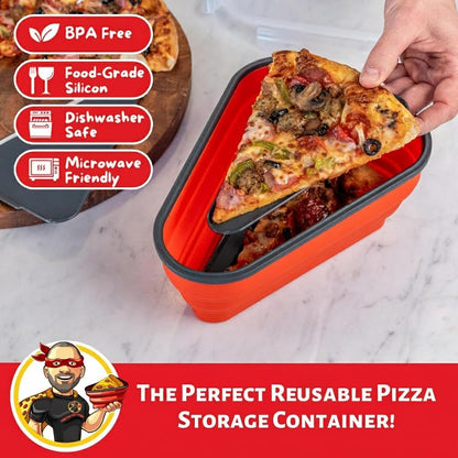 The Perfect ™ - Reusable Pizza Storage Container with 5 Microwavable Serving Trays - Bpa-Free Adjustable Pizza Slice Container to Organize & save Space, Red2