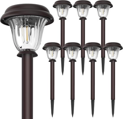 8 Pack Solar Lights Outdoor, Stainless Steel Glass Solar Pathway Lights, Auto On/Off Long-Lasting Waterproof Garden Lights for Landscape, Path, Yard, Driveway, Walkway Decor (Warm White)8