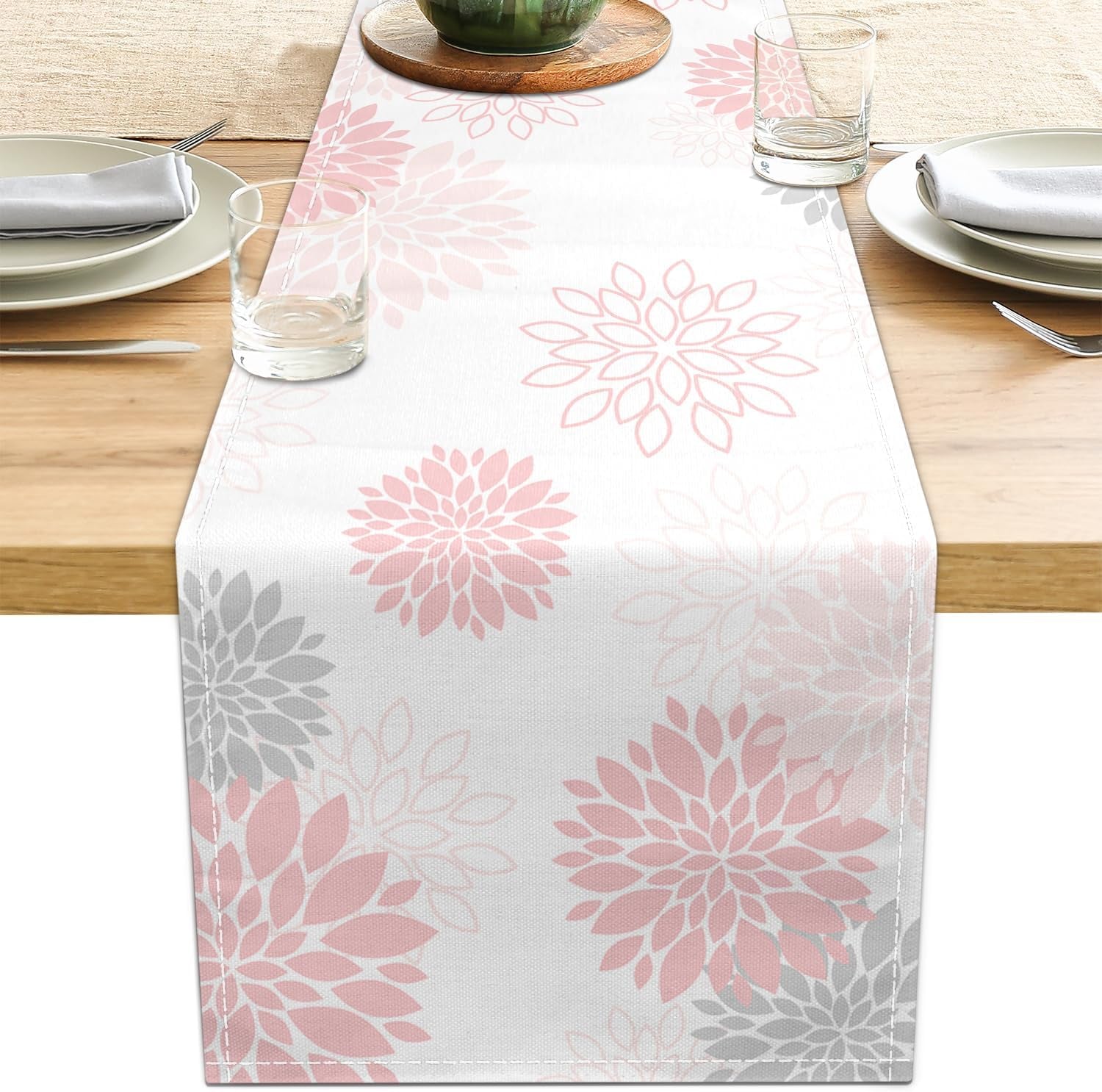 dahlia-flower-table-runner-13x71-inch-farmhouse-pink-gray-runners-modern-table-decorations-rustic-geometric-coffee-table-runner-for-home-kitchen-dining-room-party-13x71-dahlia-floral-pink