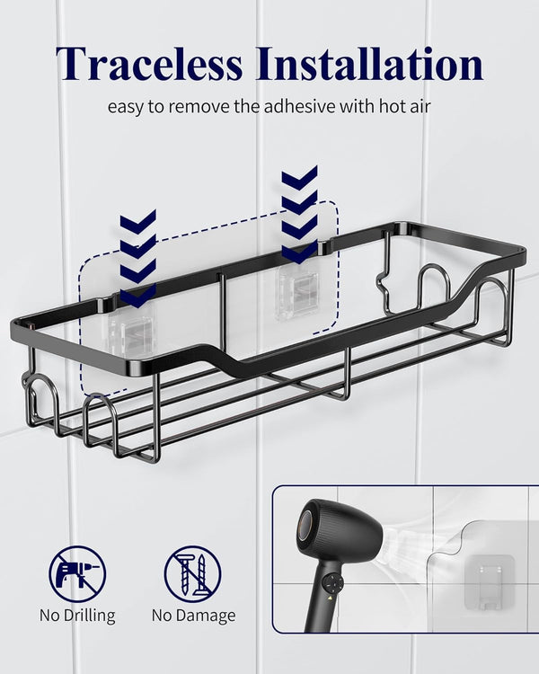 Shower Caddy, Adhesive Shower Organizer, Large, Black5