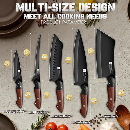 Kitchen Knife Set 5Pcs - Chef Knife Set with Full Tang Wooden Handle6