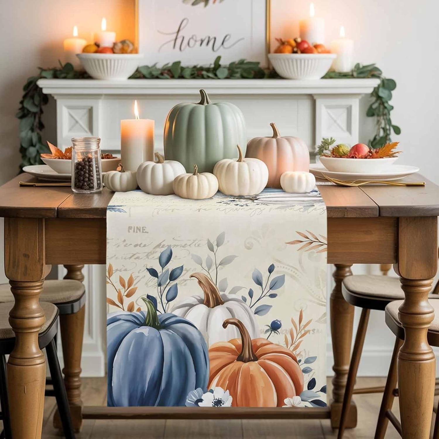 fall-table-runner-13x48-inches-long-blue-pumpkin-table-runners-floral-leaves-cotton-linen-autumn-harvest-dresser-scarf-kitchen-dining-table-decor-for-thanksgiving-holiday-party-coffee-indoor-outdoor