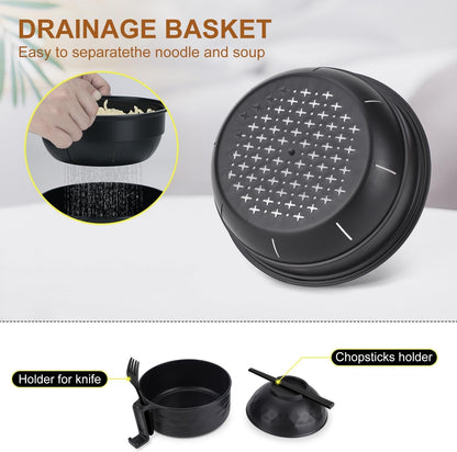 Ramen Bowl Set, Ramen Cooker 33 Oz, Ramen Bowls with Chopsticks and Spoon, Microwave Pasta Cooker, College Dorm Essentials for Girls Guys (Black)4