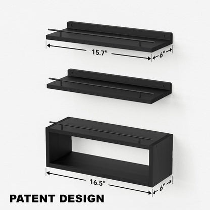 Floating Shelves for Wall with Cube Shelf, Wall Shelves with Metal Rail for Bathroom Decor, Bathroom Organizers and Storage, over Toilet Shelves for Toilet Paper-Black3