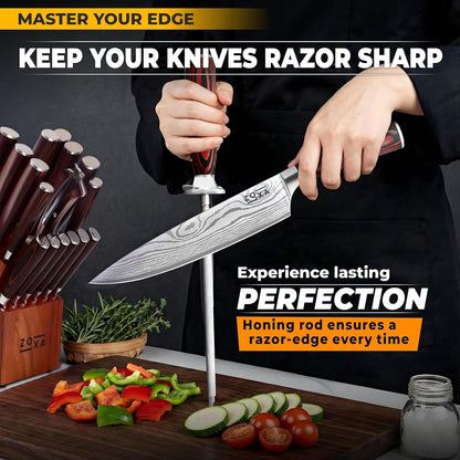 Kitchen Knife Set with Block, 17-Piece Stainless Steel Knife Set, Kitchen Knives Including Chef Knife, Steak Knives, Honing Rod and Kitchen Scissors, Knife Block Set6